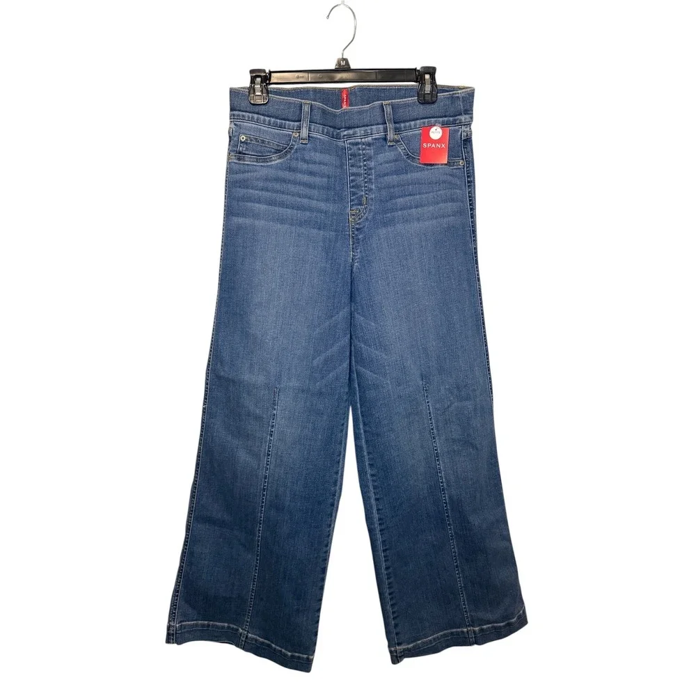 Spanx Wide Leg Cropped Pull On Denim Jeans Women's Medium Wash - Picture 2 of 5